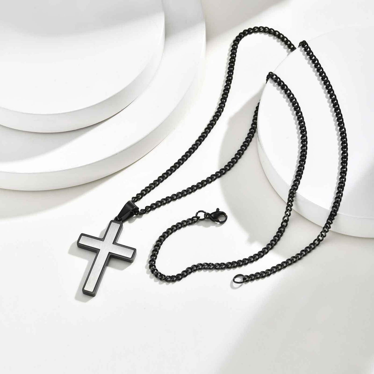 Kemstone Stainless Steel Two-Tone Cross Pendant Necklace for Men PN-2239
