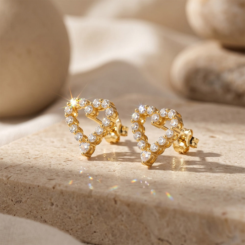 Kemstone Heart Shaped Moissanite Stud Earrings for Women 925 Sterling Silver SMOE34