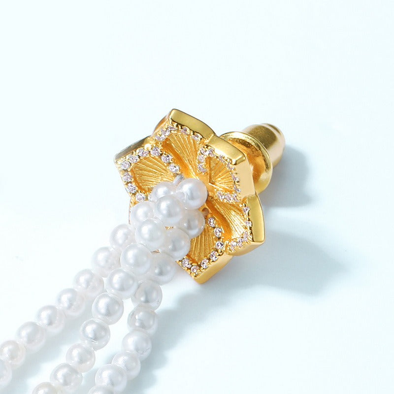 Kemstone Handcrafted Original Design Trendy Long Pearl Tassel Earrings - S925 Silver with 10K Gold Plating Dangle Earrings