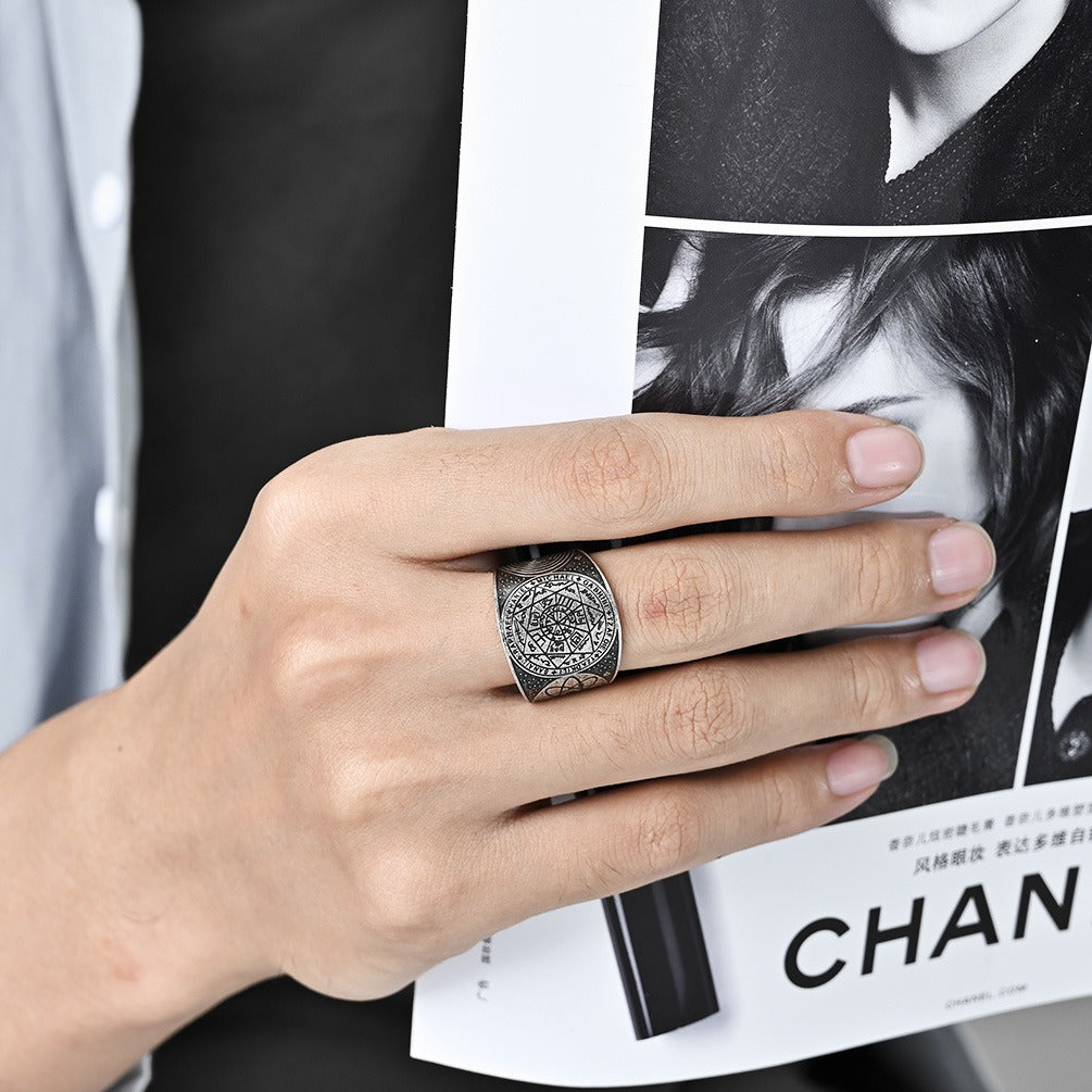 Kemstone Stainless Steel Vintage Adjustable Ring – Men’s Statement Band K-R7800