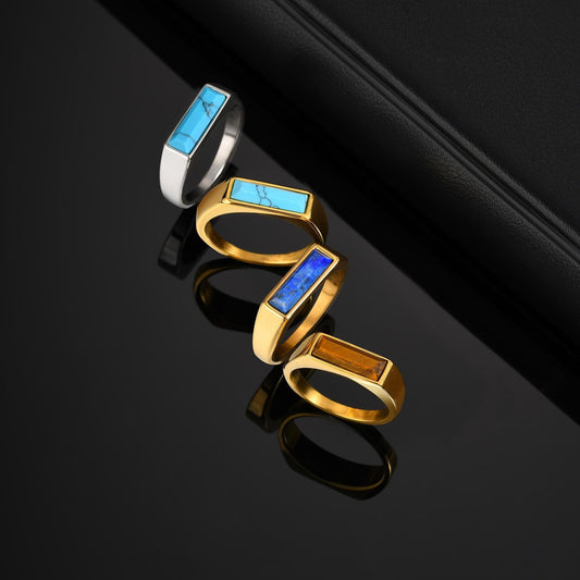 Kemstone Stainless Steel Stone Ring – Men’s Jewelry Turquoise Lapis Tiger Eye RC-712