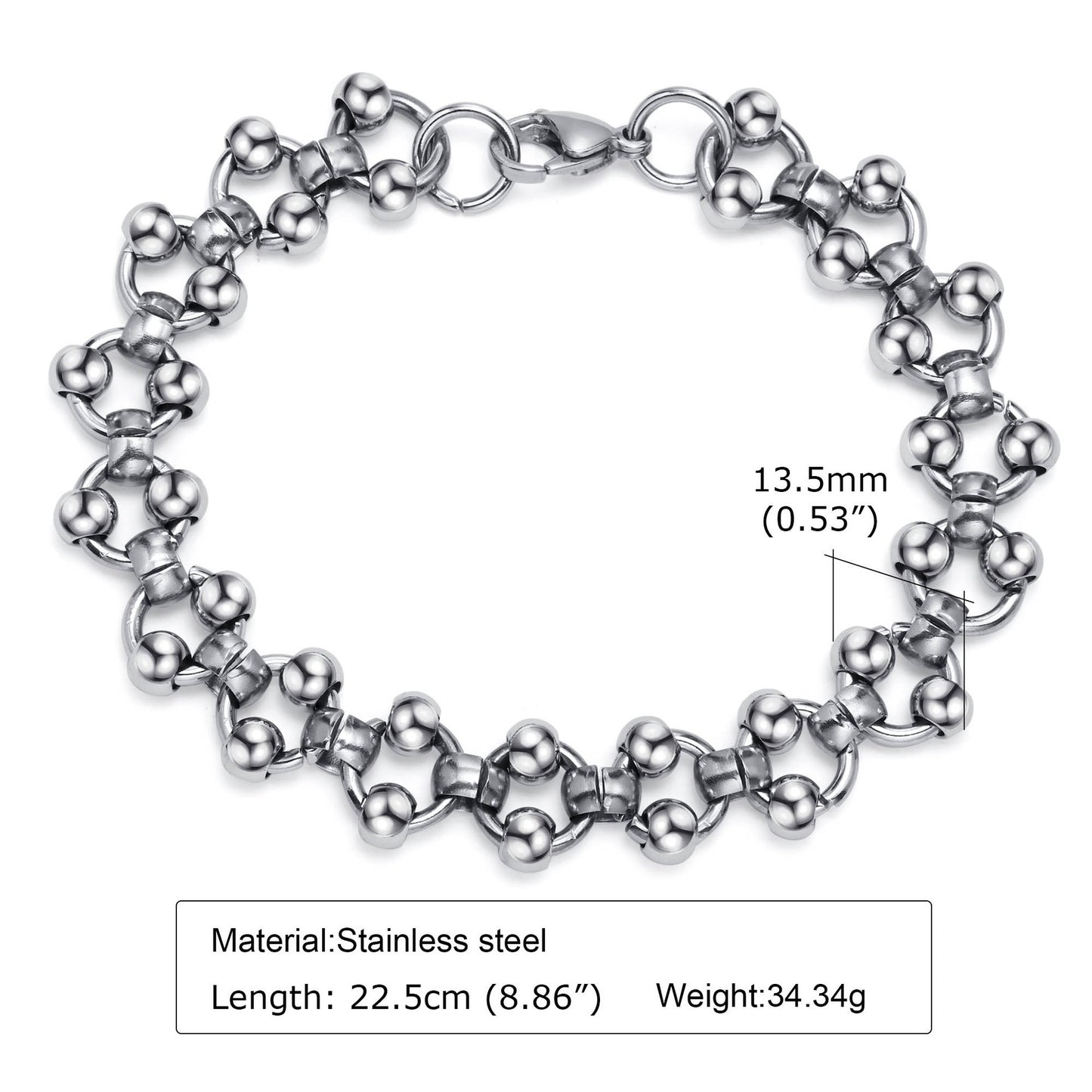 Kemstone Stainless Steel Ball Link Bracelet – Orb Chain Style for Men BR-1308