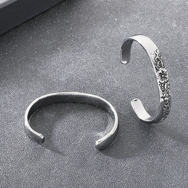Kemstone Vintage Floral Engraved Titanium Steel Cuff Bracelet – Open Design for Men & Women KB209296-LU