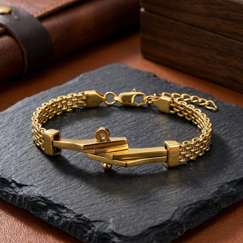 Kemstone Titanium Steel Cuban Link Bracelet for Men Curved Plate Mesh Chain KB213327-KFC