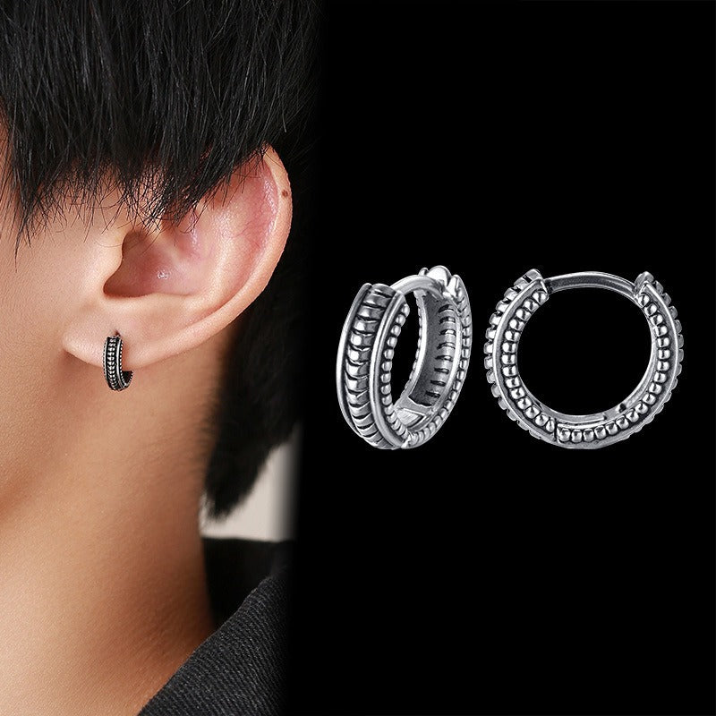 Kemstone Men’s Titanium Steel Hoop Earrings – Braided Rope Huggie Hoops EH-322