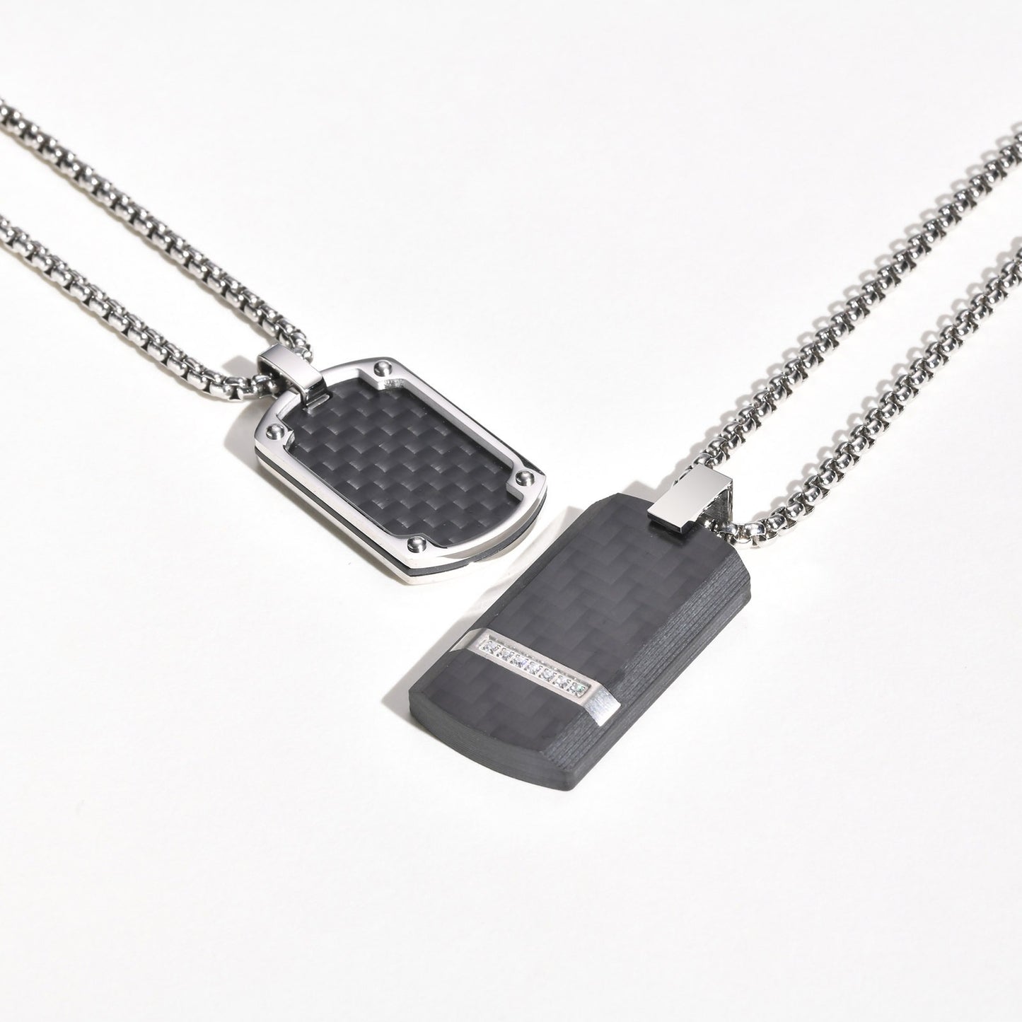 Kemstone Stainless Steel Rectangle Tag Pendant Necklace for Men – Carbon-Fiber Design PN-2085