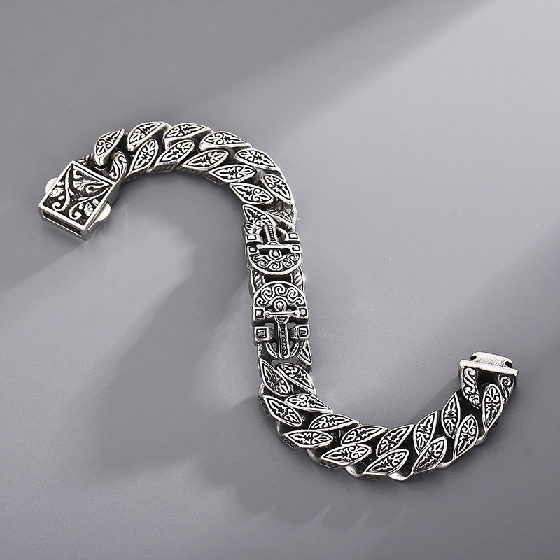 Pulsera Kemstone de acero y titanio con calavera punk para hombre - Diseño urbano audaz KB154968