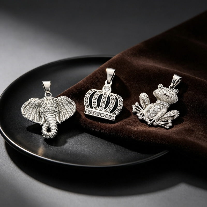 Kemstone Stainless Steel Hip Hop Crown Elephant Frog Cartoon Pendant Necklace for Men KP118618-LU