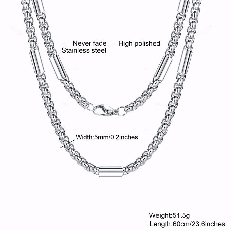 Kemstone Stainless Steel 5mm Chain Necklace for Men Structured Link 60cm Silver NC-839