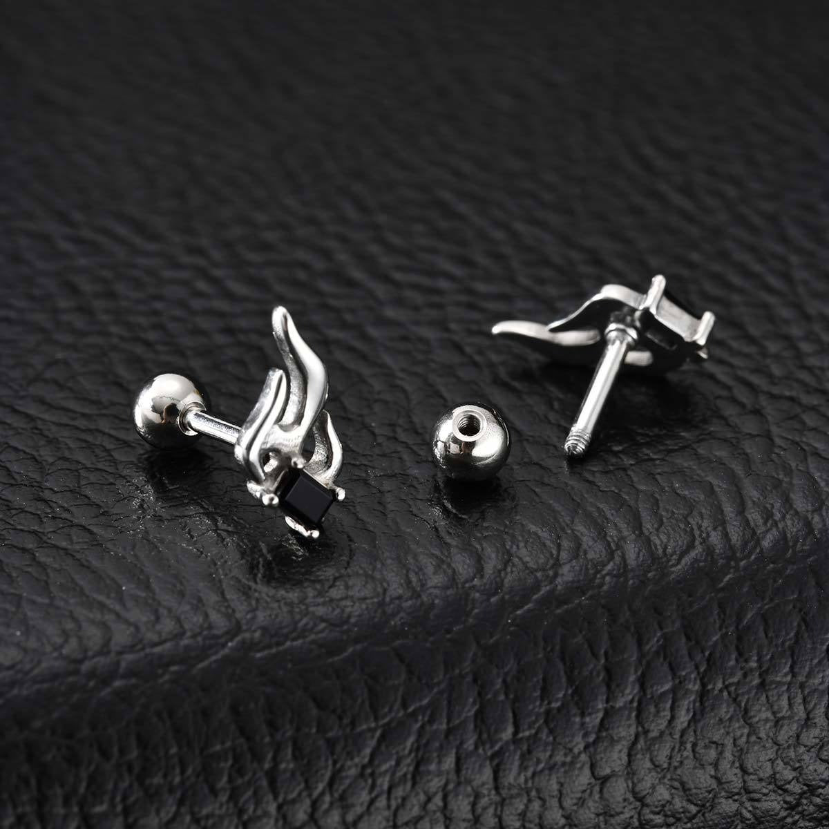 Kemstone Stainless Steel Flame Stud Earring with Black Cubic Zirconia for Men & Women ES-787S