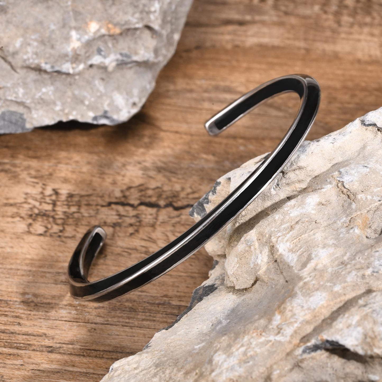 Kemstone Cuff Bracelet for Men Stainless Steel Black Mobius Design B-604