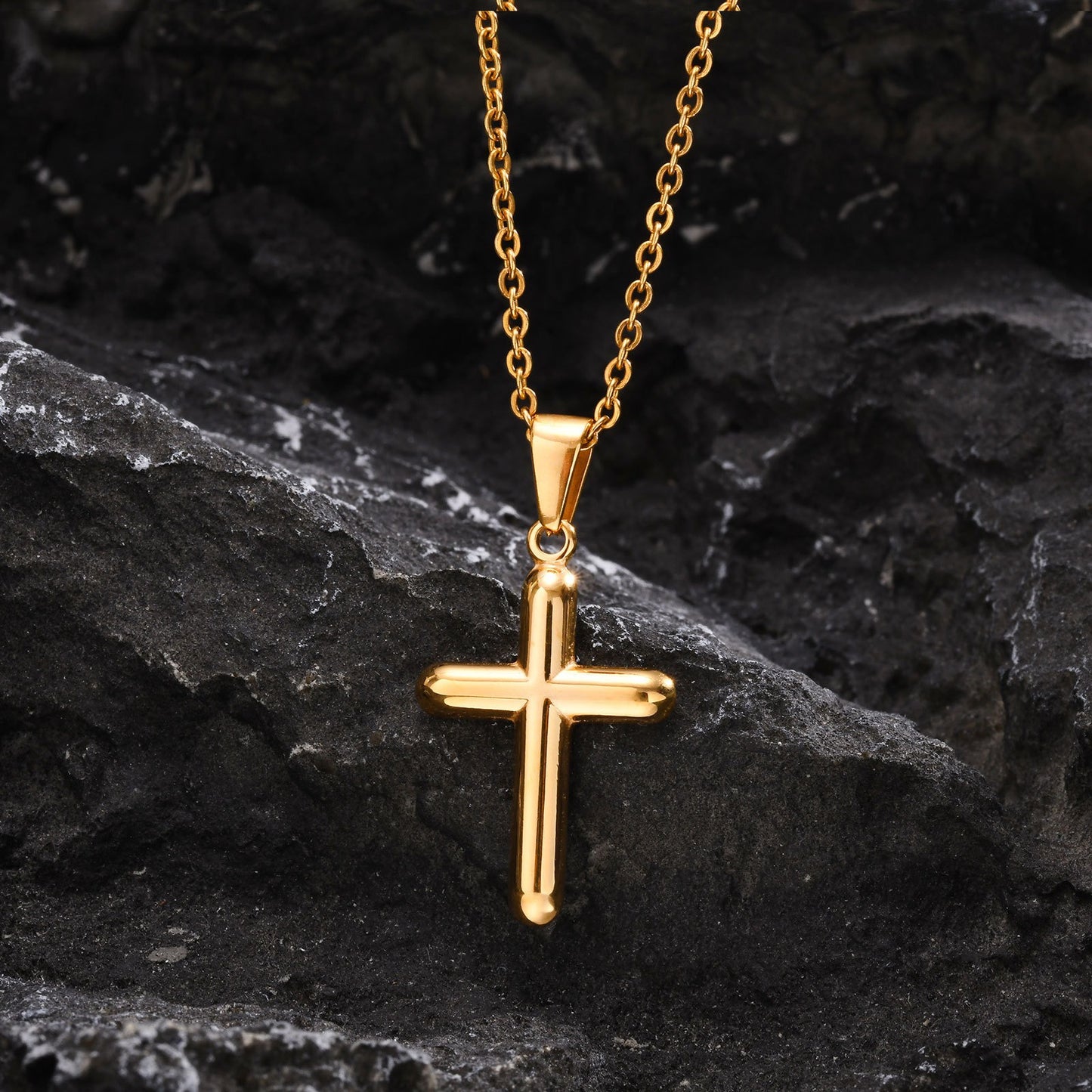 Kemstone Stainless Steel Cross Pendant Necklace for Men – Polished Gold 2011
