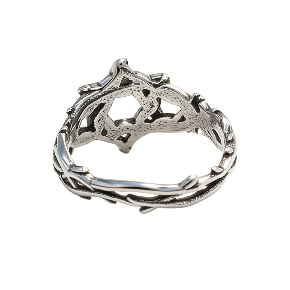 Kemstone Titanium Steel Woven Star Ring for Men Vintage Geometric Silver R1968