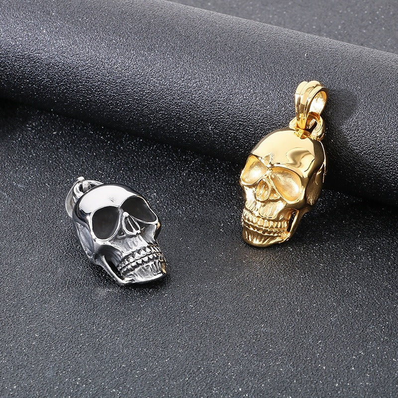 Kemstone Titanium Steel Skull Pendant Necklace for Men – Polished Gothic KP115574-KJX