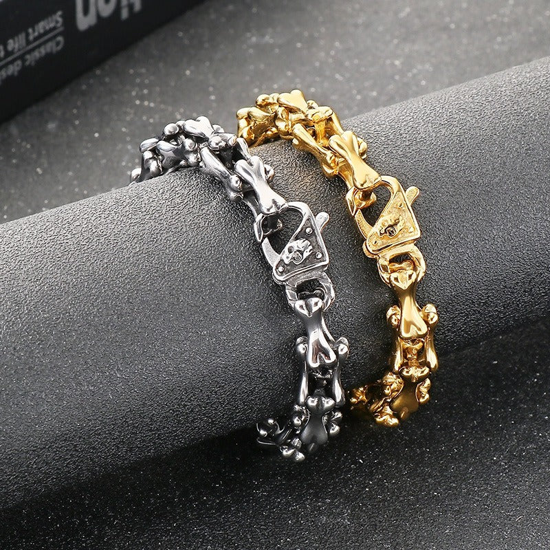 Kemstone Titanium Steel Bone Link Bracelet for Men Vintage Gold Silver KB170270-KJX