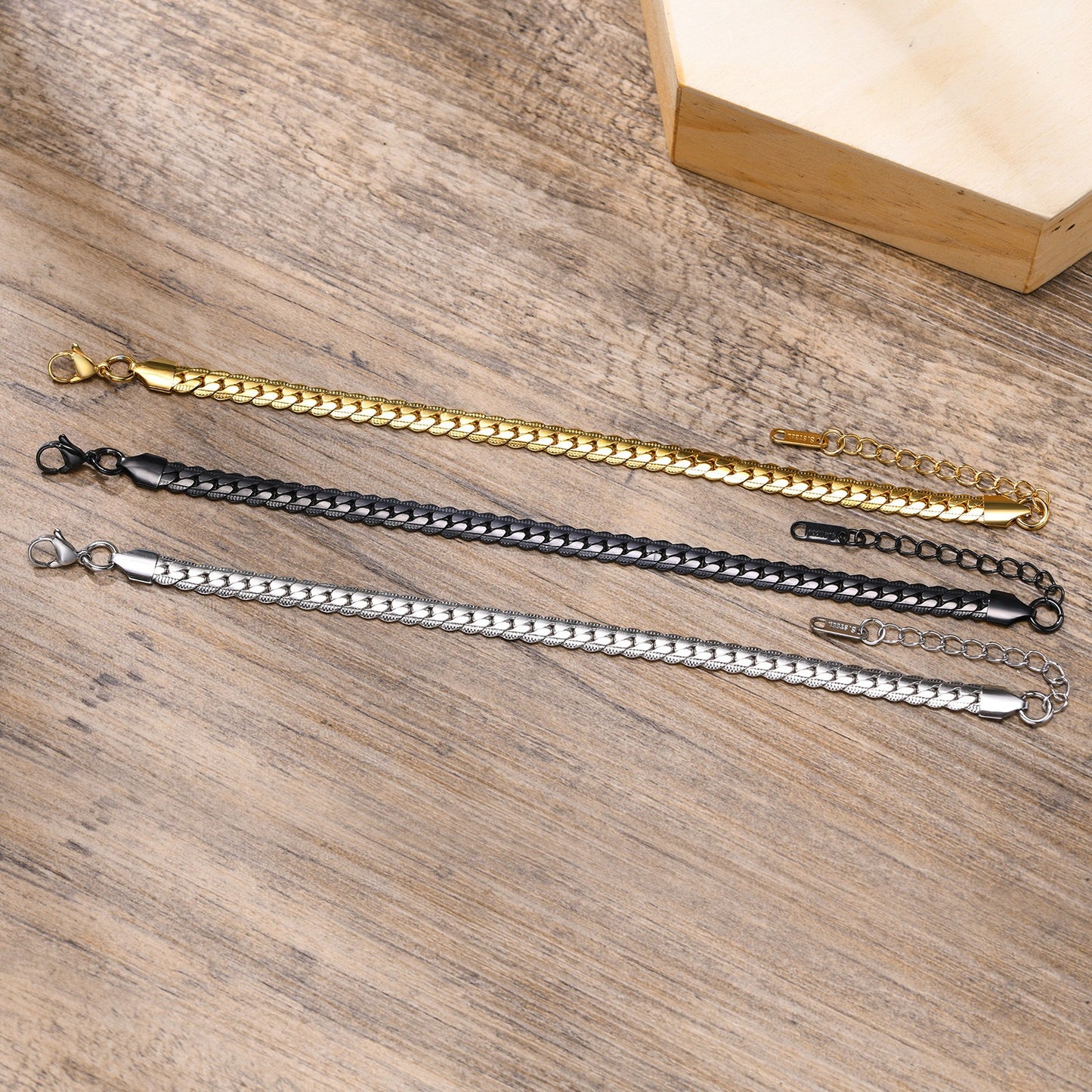 Kemstone Cuban Link Bracelet – 6mm Gold-Tone Stainless Steel Men’s Chain BR-1231
