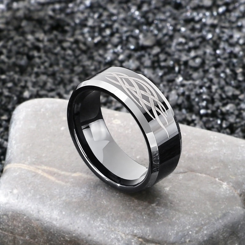 emstone 8mm Tungsten Ring for Men – Viking Celtic Knot & Flame Band KR114267-TS