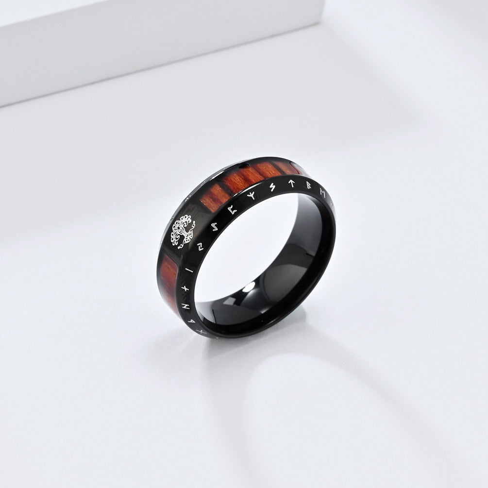 Kemstone Men’s Stainless Steel Viking Rune Ring – Vintage Tree of Life Band K-R918