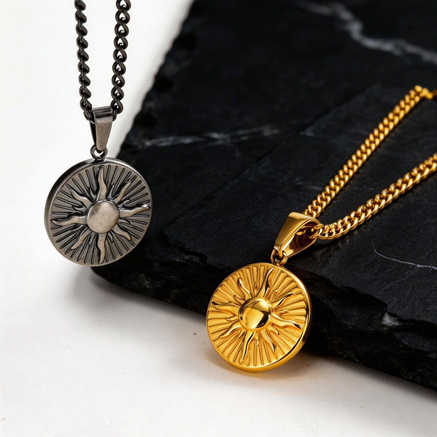 Kemstone Stainless Steel Sun Pendant Necklace for Men Round Disc Gold Silver PN-2306