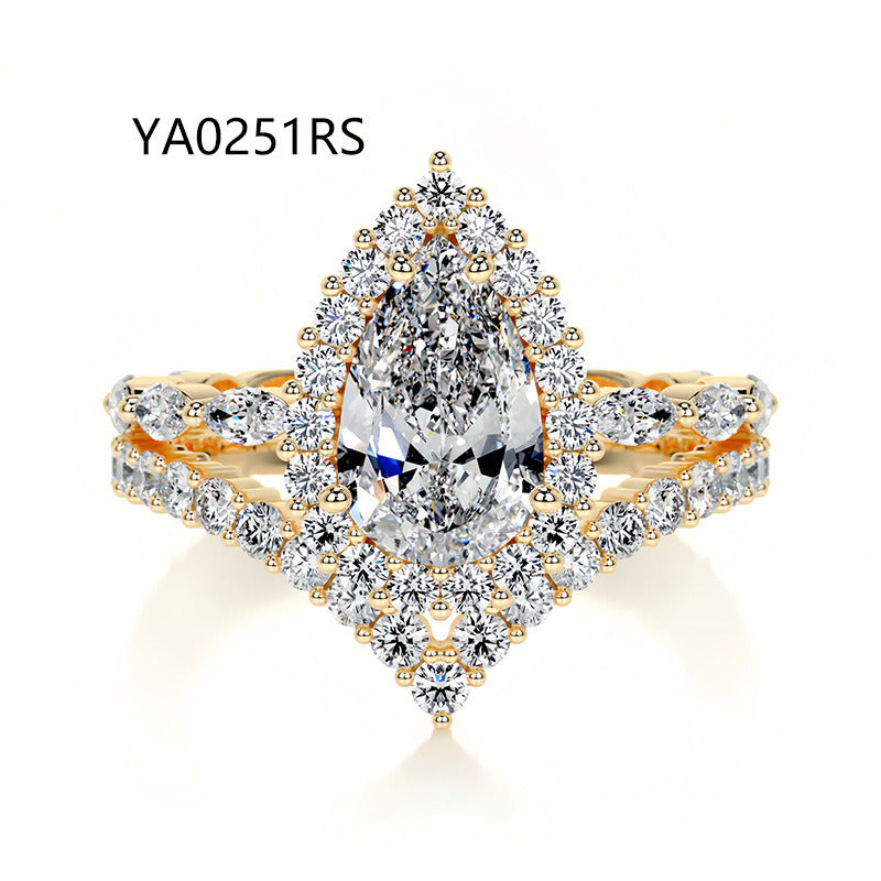 Kemstone Bridal Set – Luxury S925 Sterling Silver Moissanite Engagement Rings for Women | Gold Plated, Asscher, Marquise, Pear & Round Cuts