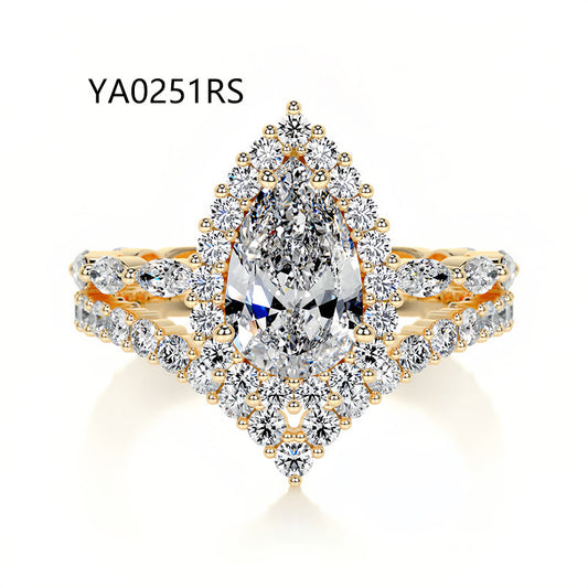 Kemstone Bridal Set – Luxury S925 Sterling Silver Moissanite Engagement Rings for Women | Gold Plated, Asscher, Marquise, Pear & Round Cuts