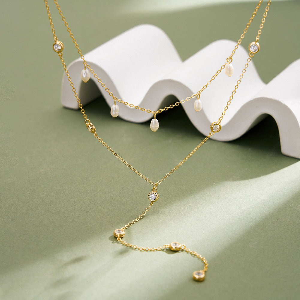 Product Title  Kemstone 925 Sterling Silver Layered Y Necklace for Women Pearl Tassel Drop BQN31