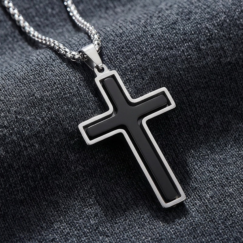 Kemstone Rotating Cross Pendant Necklace for Men Titanium Steel Two Tone KP118323-ZLA