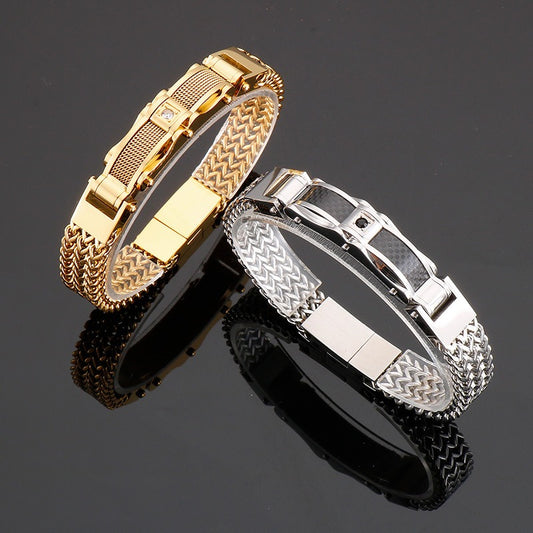 Kemstone Golden Stainless Steel Men's Hip-Hop Chain Bracelet – Trendy Minimalist Gift for Urban Style KB116148-KH