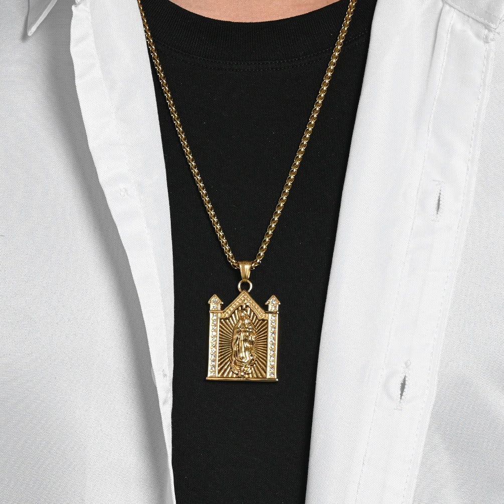 Kemstone Stainless Steel Gothic Architectural Figure Pendant Necklace Vintage Men K-R1178