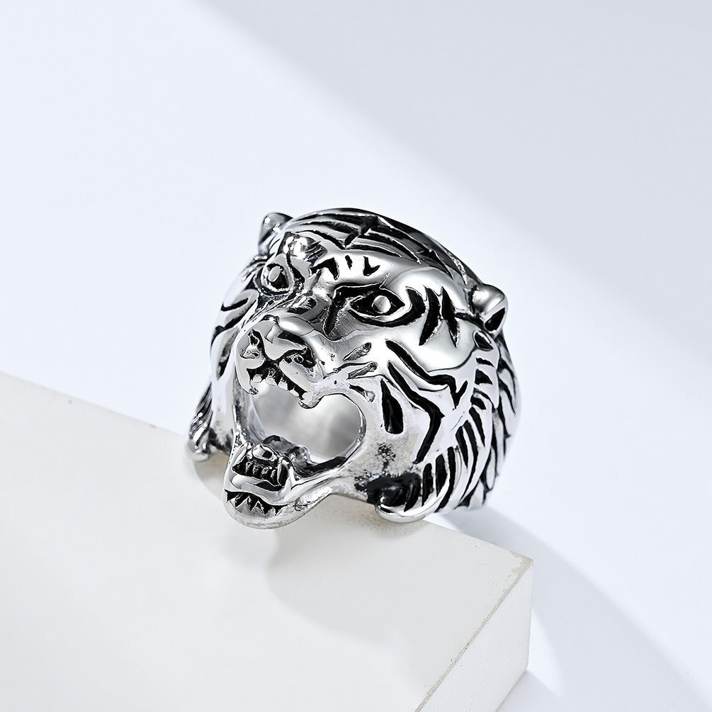 Kemstone Men’s Stainless Steel Tiger Head Ring – Vintage Punk Style K-R684