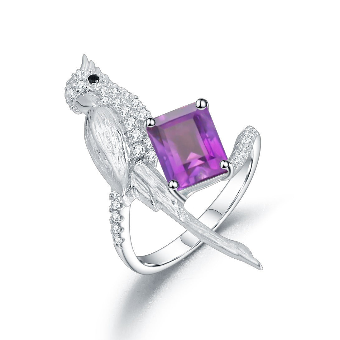 Anillo de plata de ley 925 con amatista y topacio azul cielo, diseño original artesanal de Kemstone, K245021R