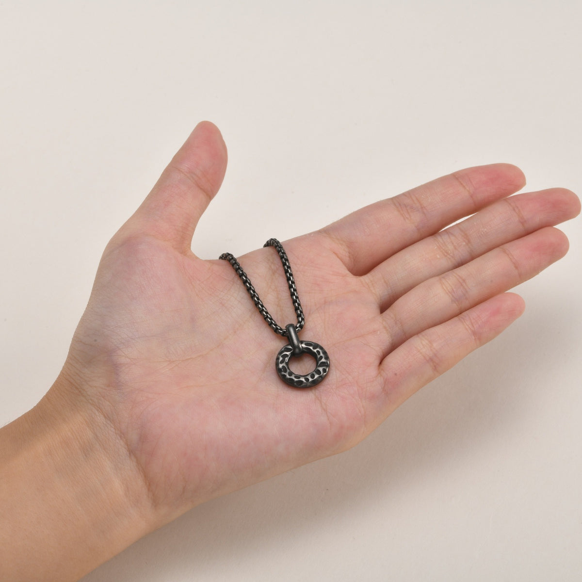 Kemstone Hammered Circle Pendant Necklace for Men Stainless Steel Vintage Gray NC-3011