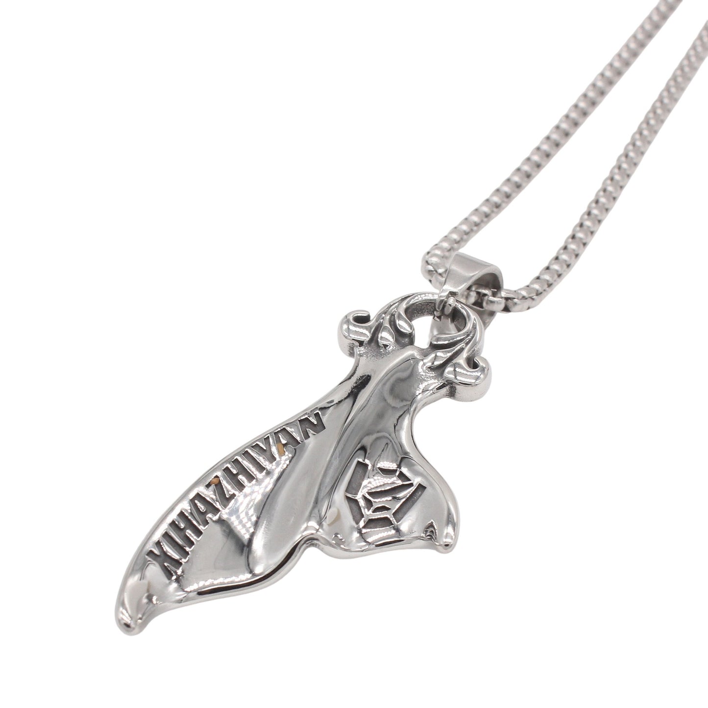 Kemstone Titanium Steel Mermaid Whale Tail Pendant Necklace for Men Vintage A17-P1523