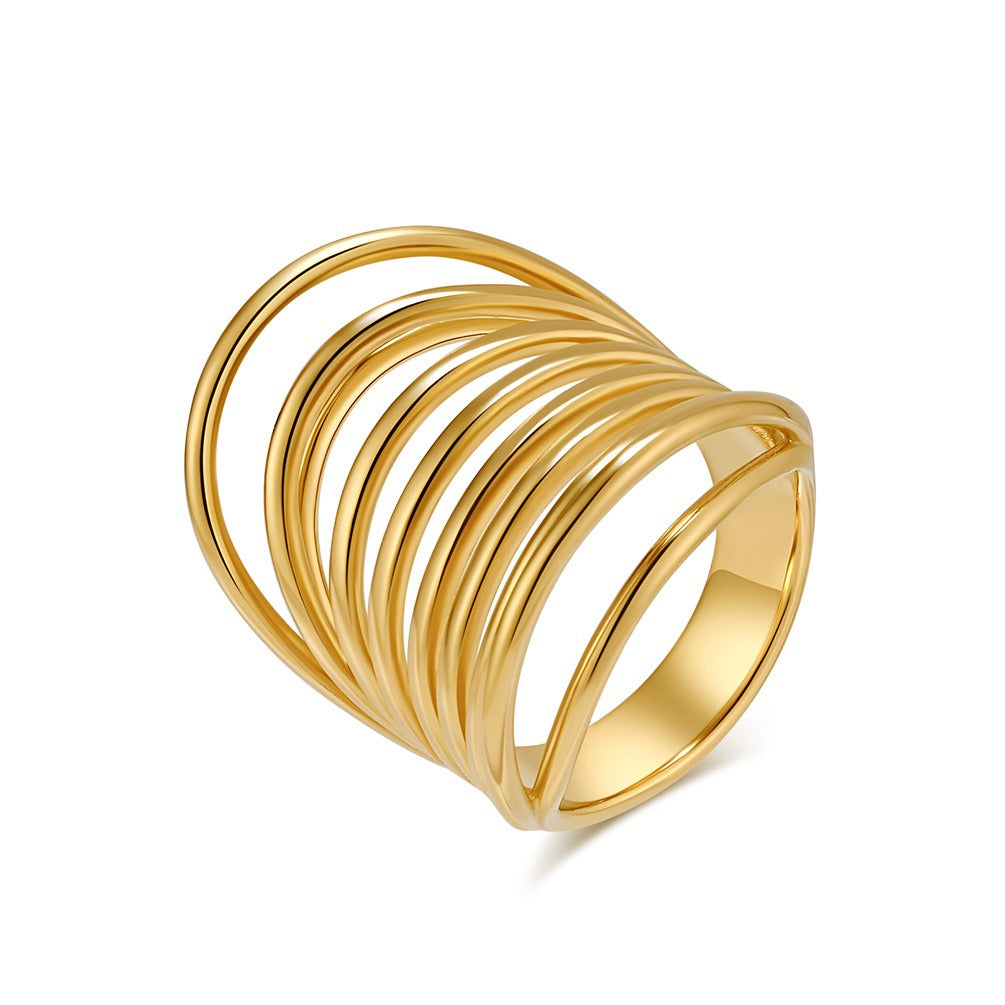 Anillo de acero y titanio con elegancia francesa: joya de oro ajustable y llamativa para mujer, pieza minimalista apilable y llamativa K-R932