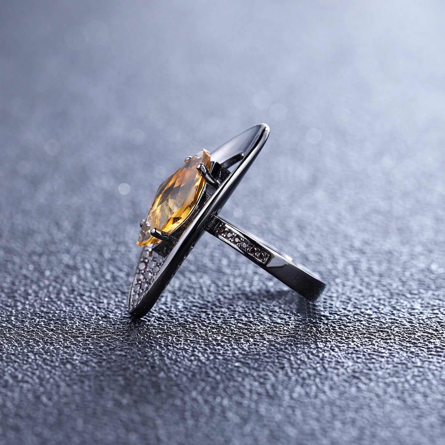 Anillo vintage de plata de ley 925 con citrino natural, diseño original, hecho a mano por Kemstone, anillos abiertos para mujer.