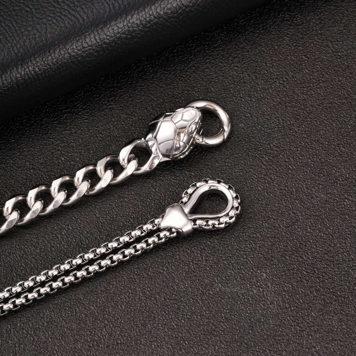 Kemstone Stainless Steel Snake Head Cuban Link Bracelet for Men OT Clasp Silver BR-2810