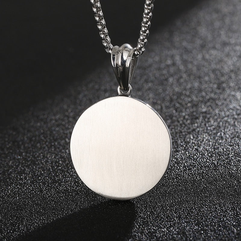 Kemstone Titanium Steel Compass Skull Pendant Necklace for Men Vintage Round Design KP55736-BD