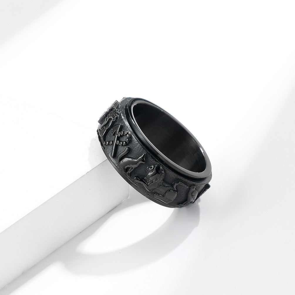 Kemstone Men’s Titanium Steel Egyptian Spinner Ring – Vintage Fidget K-R678