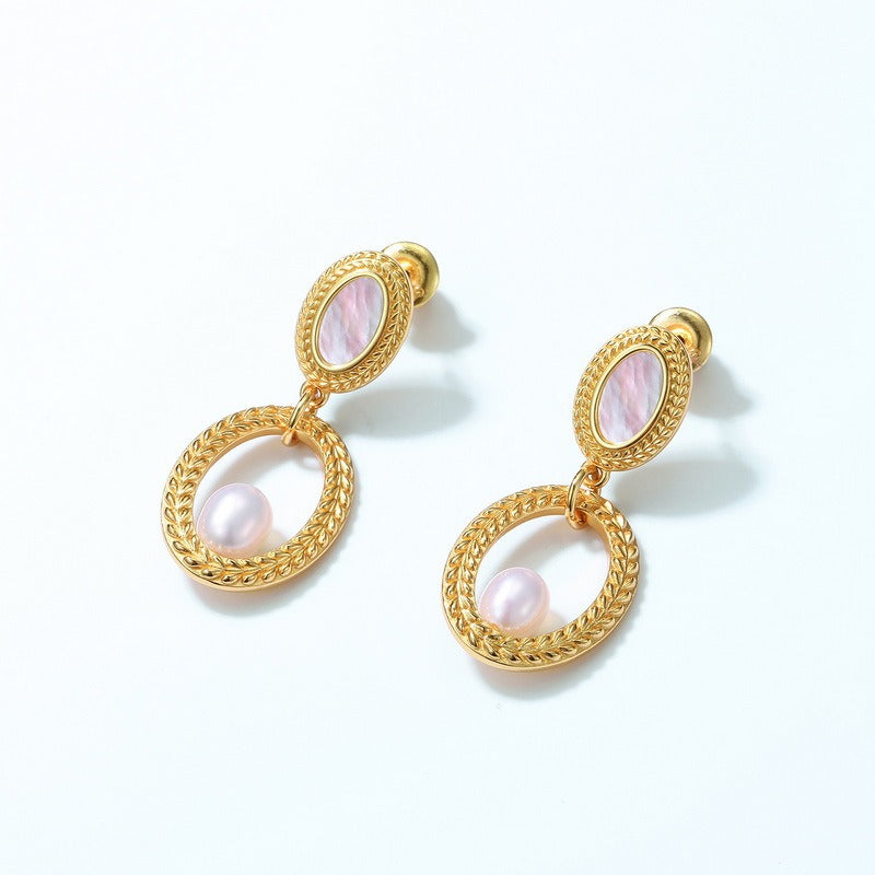 Kemstone Handcrafted Original Design Vintage Fashion Large Freshwater Pearl Earrings - S925 Silver with 10K Gold Plating