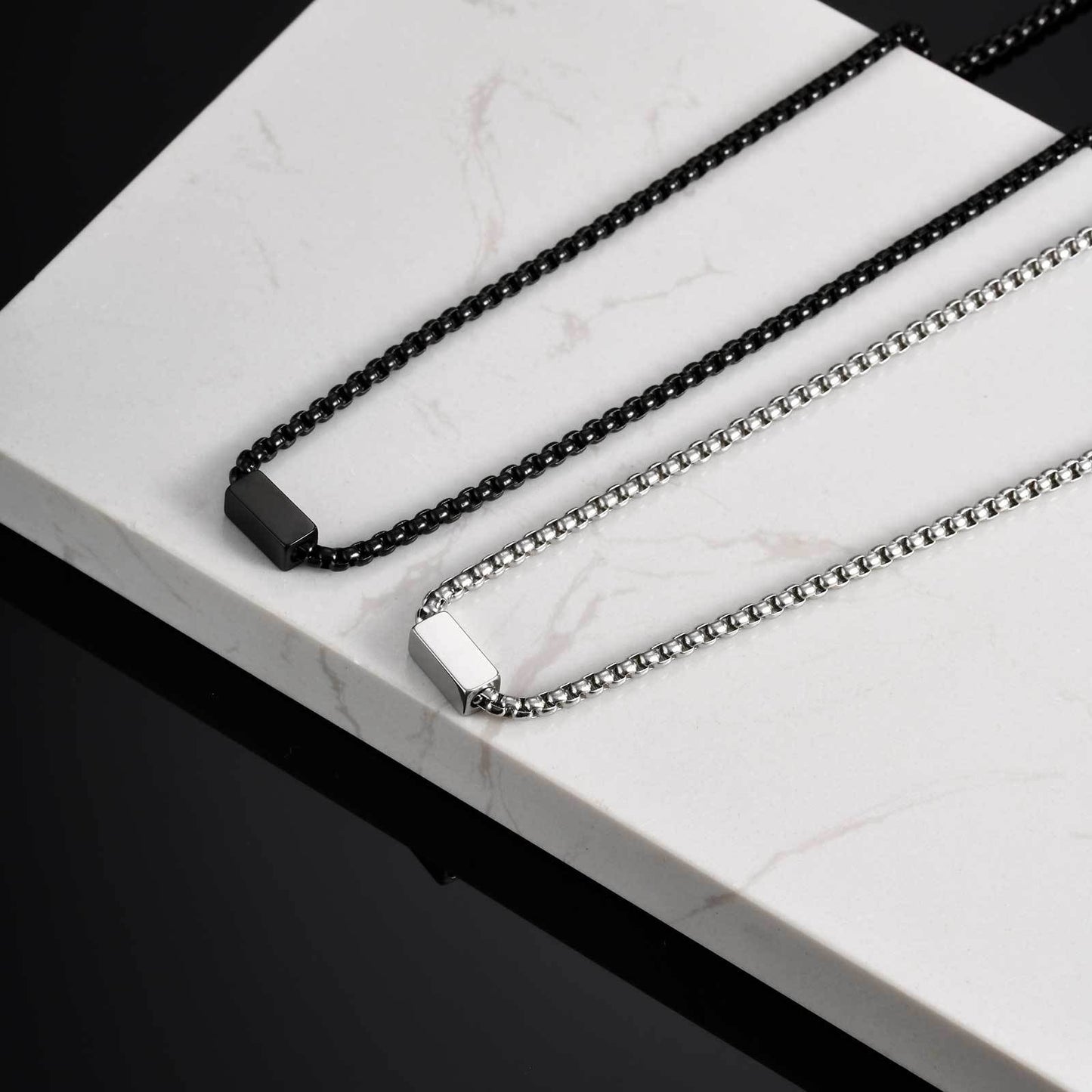 Kemstone Stainless Steel Box Chain Necklace with Rectangular Bar for Men NC-2206