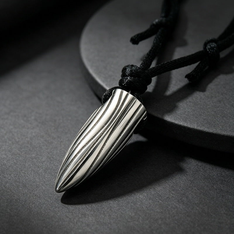 Kemstone Titanium Steel Cone Pendant Necklace for Men Tribal Rope Knot Chain KP302760-LU