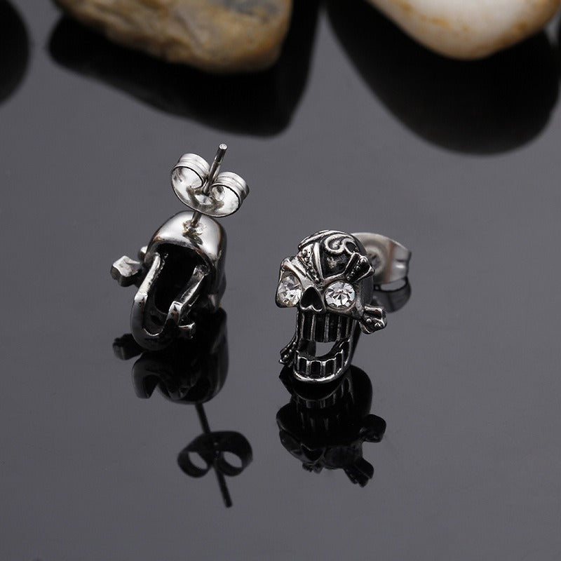 Kemstone Titanium Steel Skull Stud Earrings with Cubic Zirconia Eyes for Men KE71194