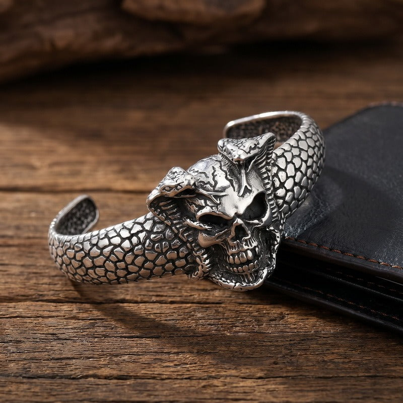 Kemstone Skull Bracelet for Men Stainless Steel Snake Cuff Vintage KB214355-LU