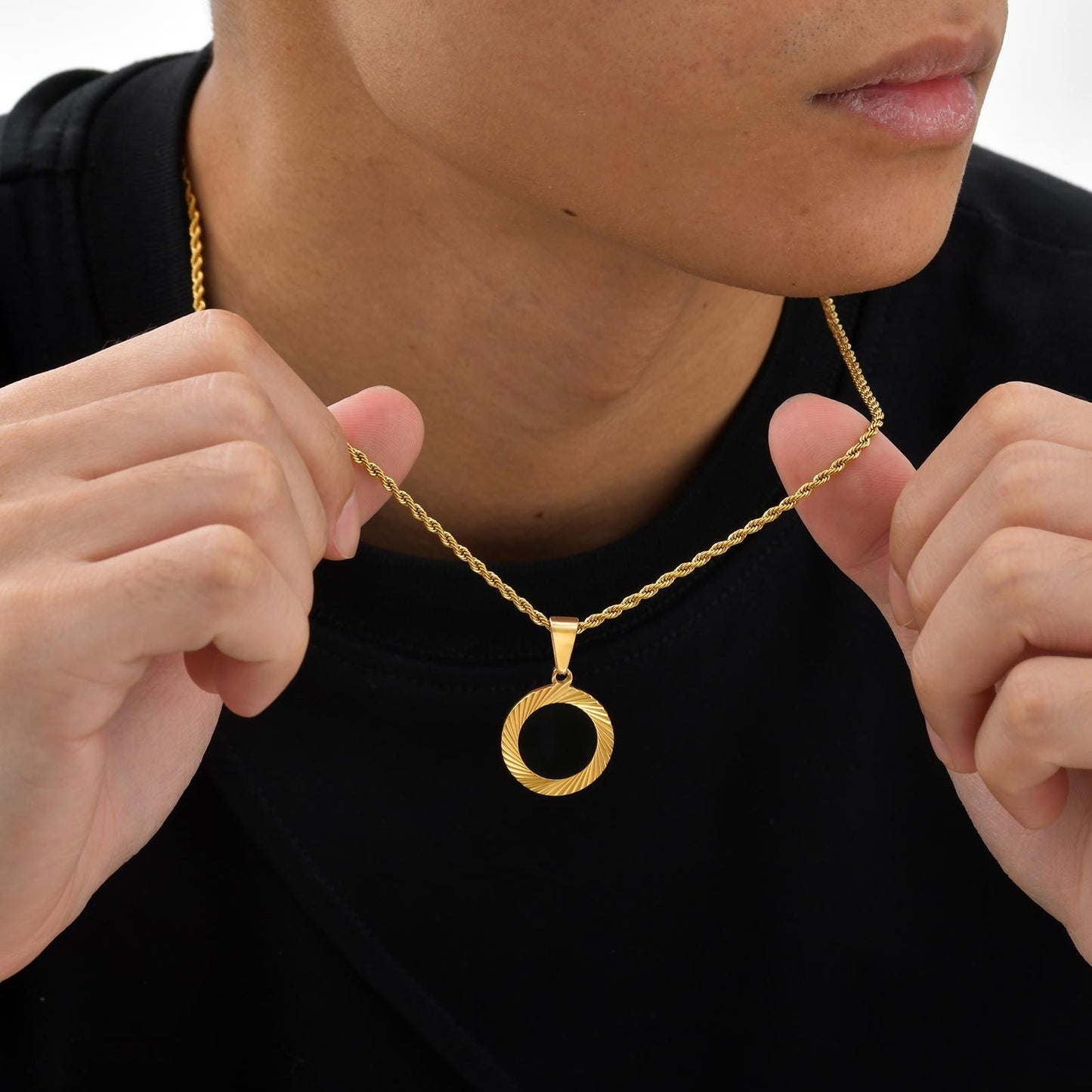 Kemstone Stainless Steel Sunburst Black Acrylic Pendant Necklace for Men PN-2243