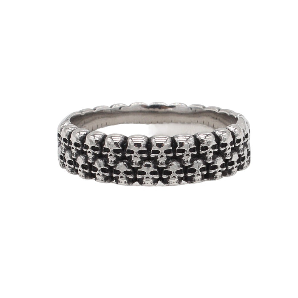 Kemstone Vintage Skull Band Ring for Men – Titanium Steel Gothic Relief R1914