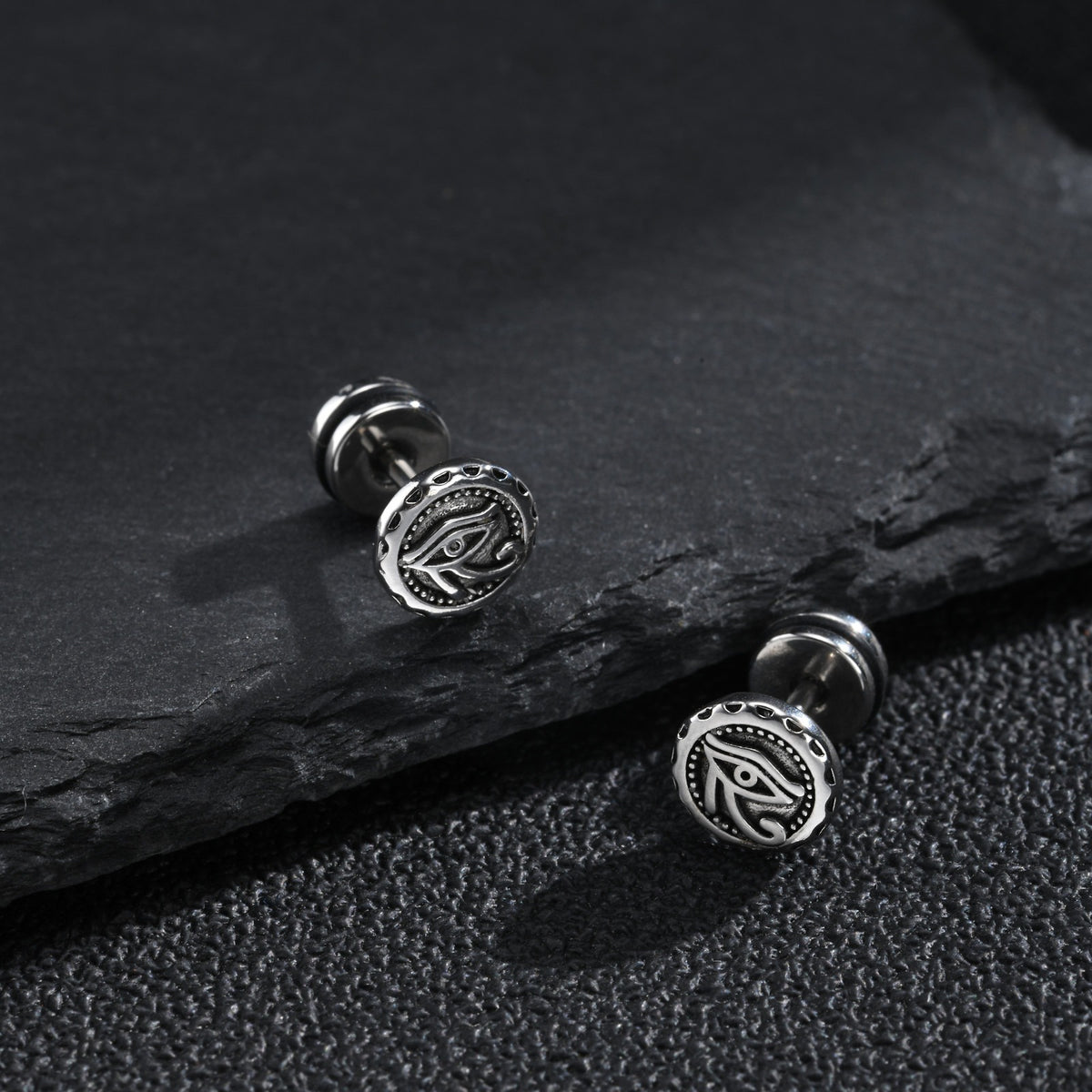 Kemstone Egyptian Eye Stud Earring for Men Stainless Steel Vintage Round Design ES-876