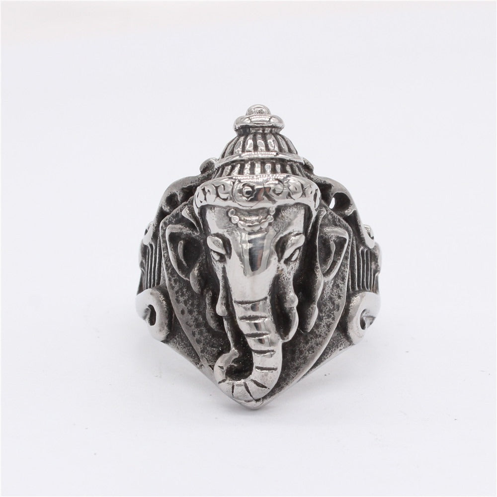 Kemstone Titanium Steel Elephant Signet Ring for Men Vintage Symbol Design R1381