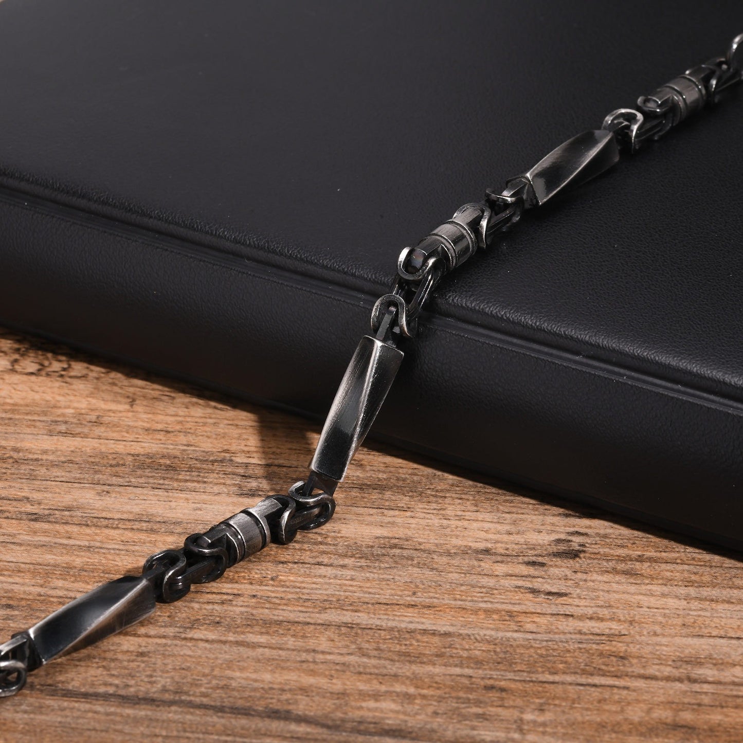 Kemstone Stainless Steel Byzantine Chain Bracelet for Men Vintage Black BR-2060