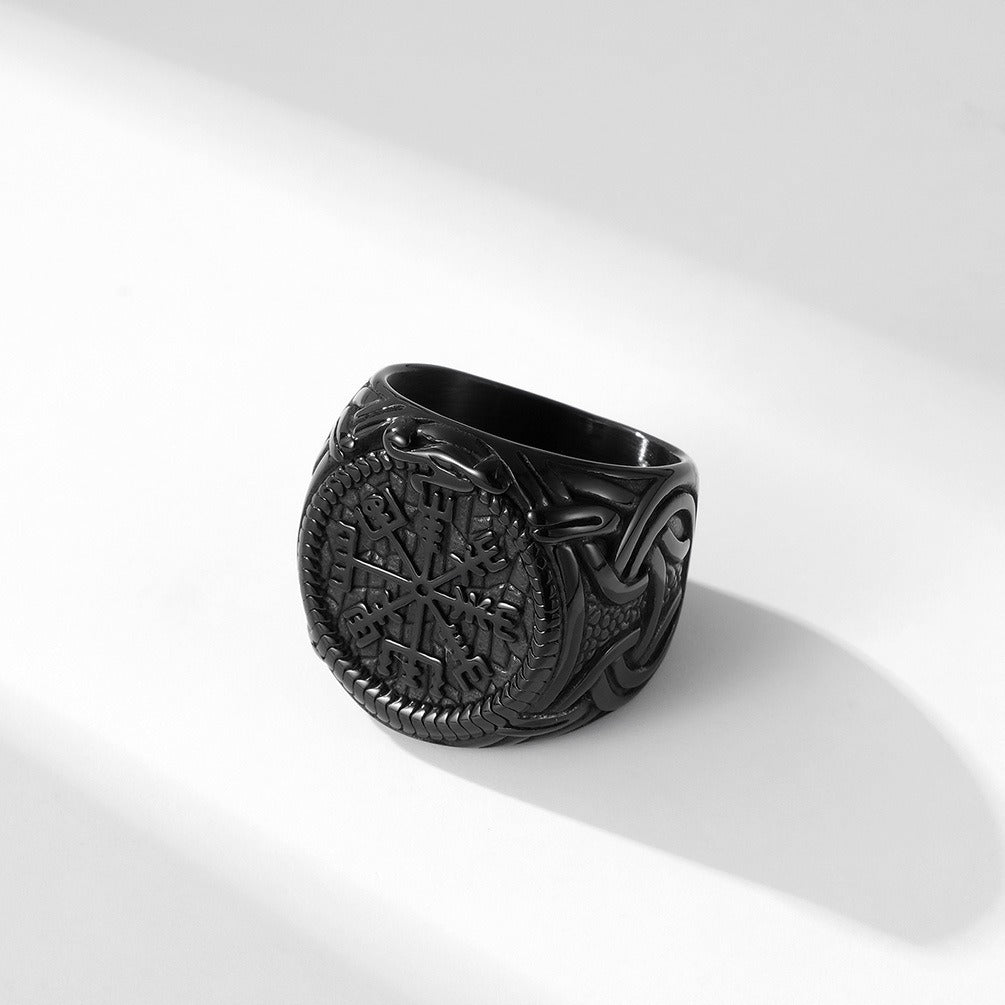 Kemstone Stainless Steel Viking Rune Ring for Men – Vintage Norse K-R652