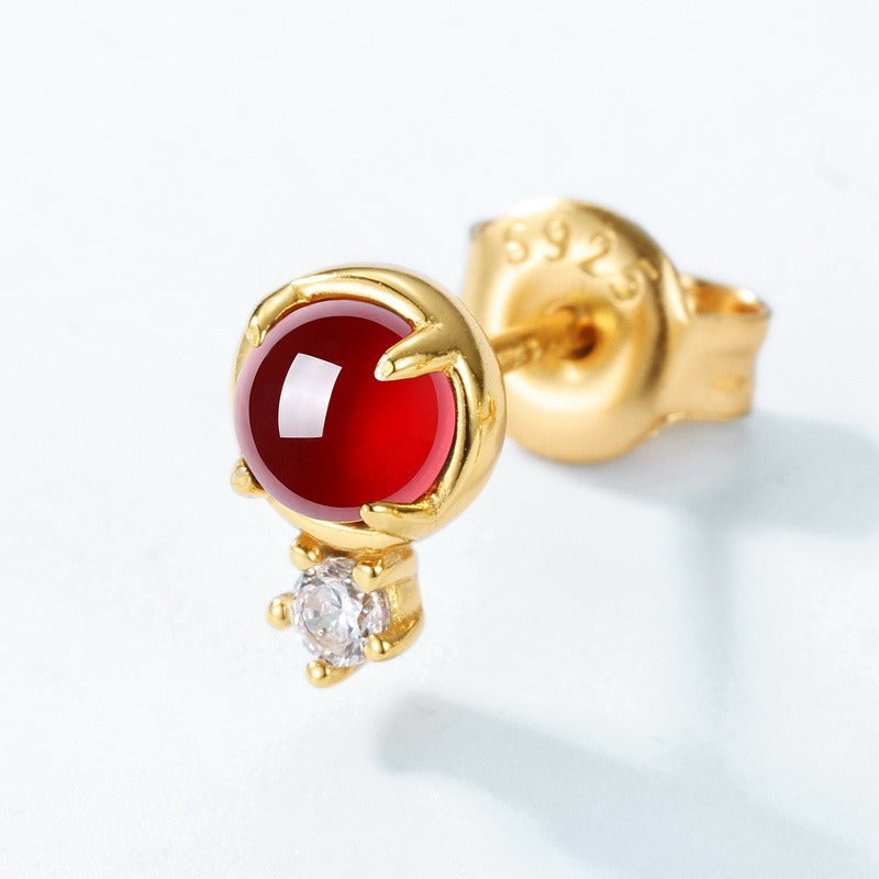 Pendientes minimalistas de rosa de granate, hechos a mano por Kemstone, con diseño original - Delicado diseño moderno de plata S925 bañado en oro